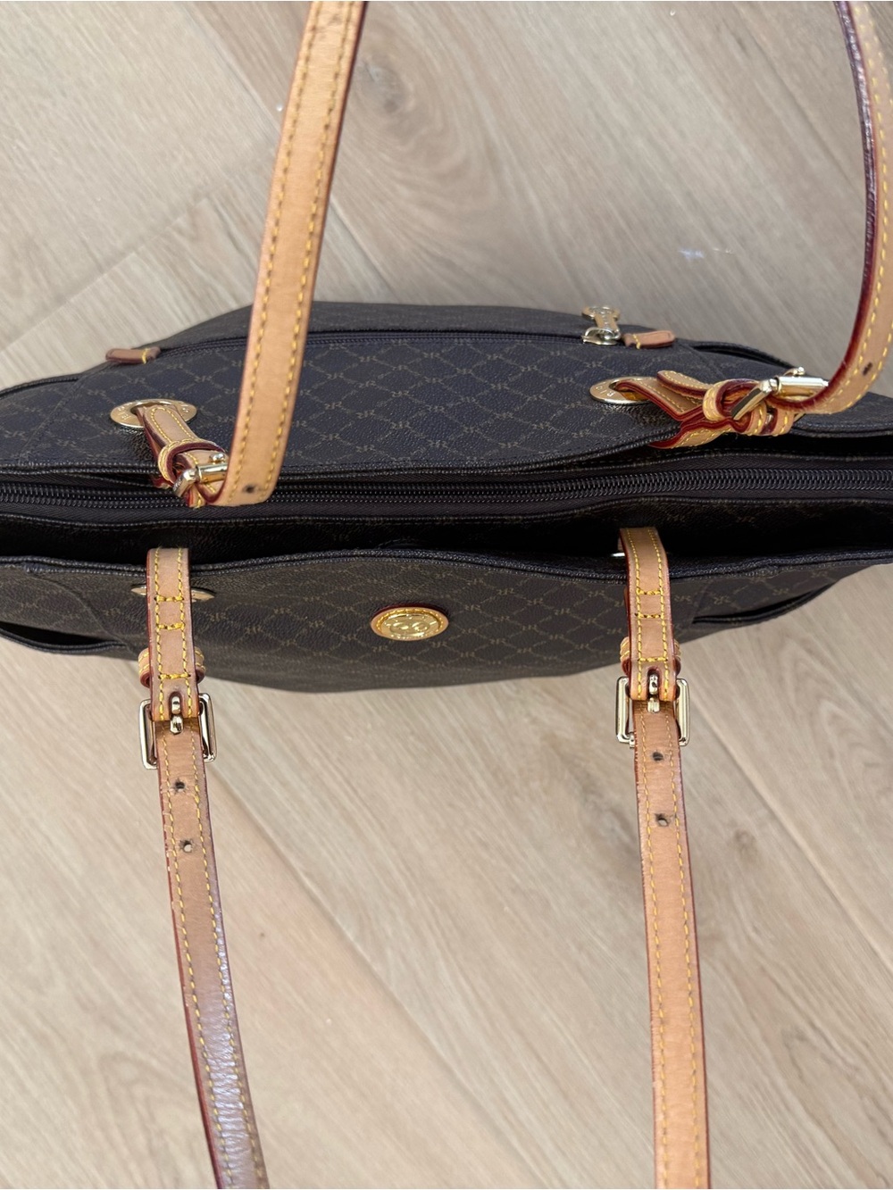 Rioni Moda Italia Canvas Tote Shoulder Bag Brown Monogram Print Handbag J9836Y - Picture 4 of 13